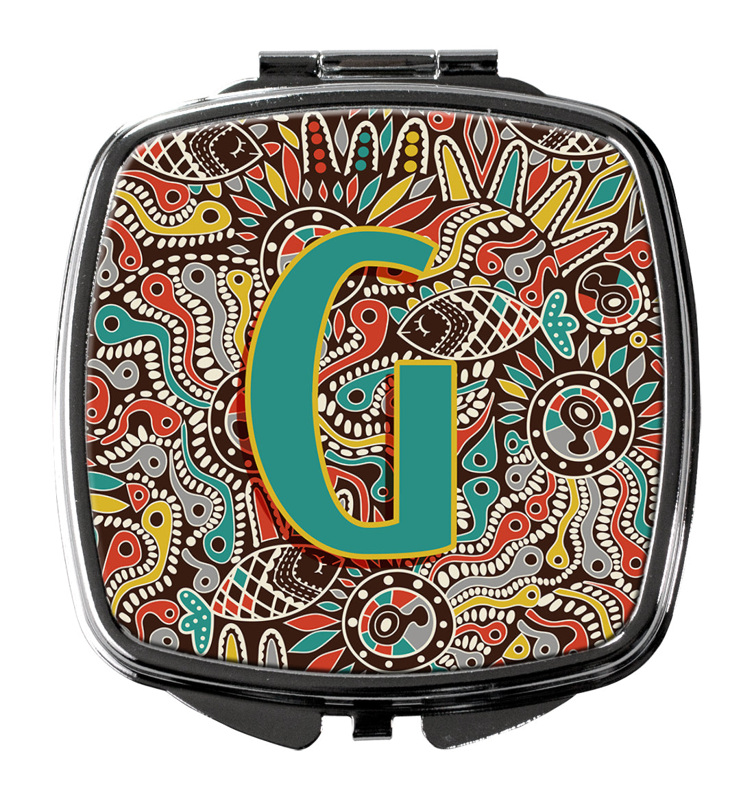 Letter G Retro Tribal Alphabet Initial Compact Mirror Decorative Travel Makeup Mirror for Women Girls Gifts Pocket Makeup Mirror Folding Handheld