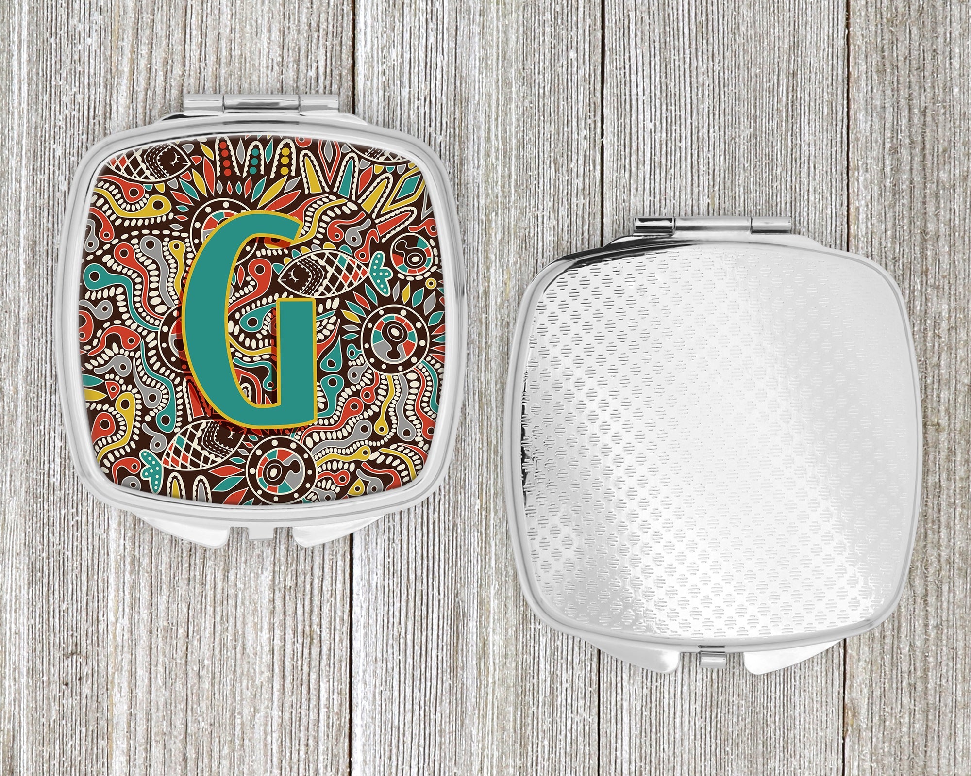 Letter G Retro Tribal Alphabet Initial Compact Mirror Decorative Travel Makeup Mirror for Women Girls Gifts Pocket Makeup Mirror Folding Handheld