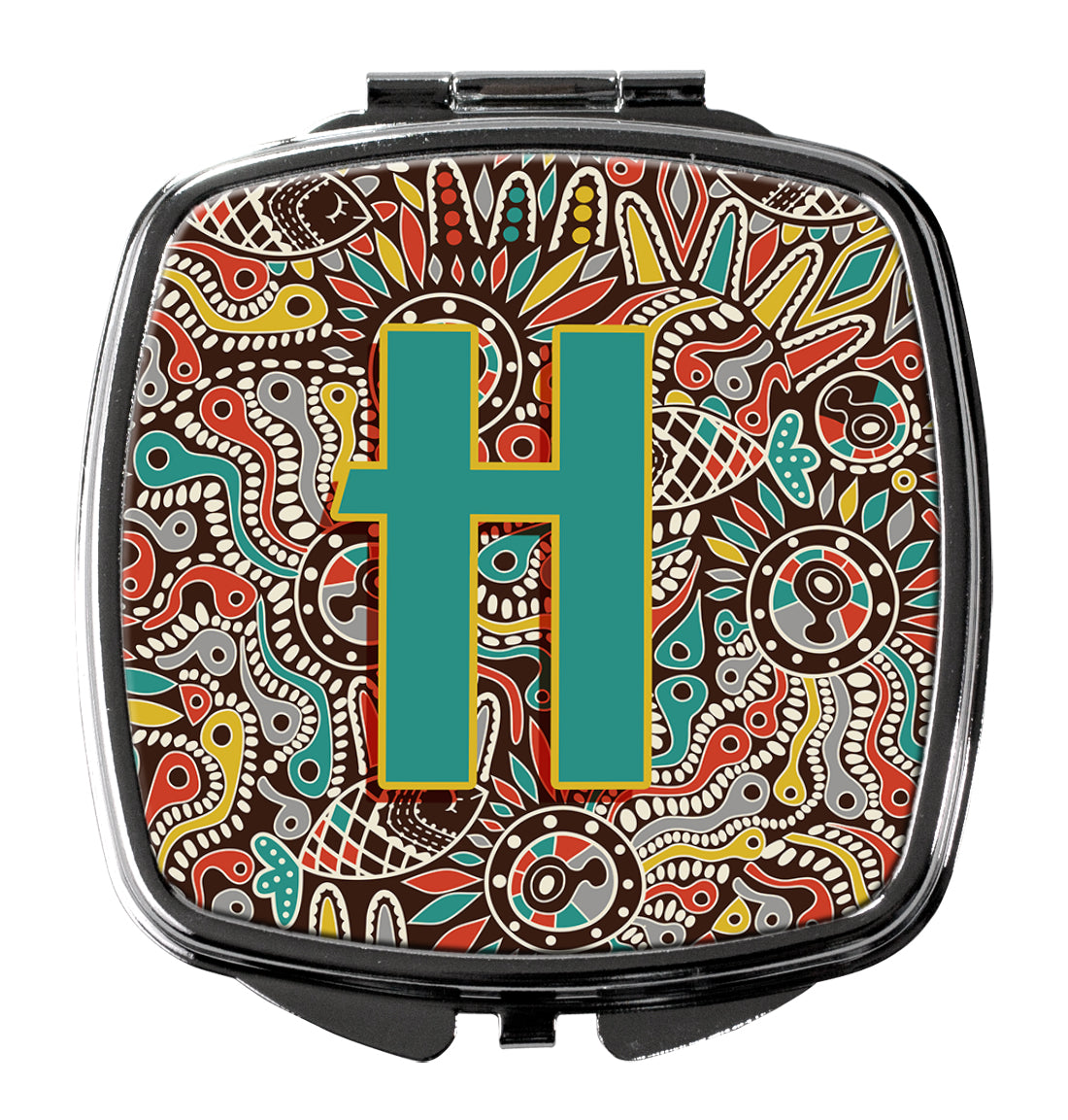 Letter H Retro Tribal Alphabet Initial Compact Mirror Decorative Travel Makeup Mirror for Women Girls Gifts Pocket Makeup Mirror Folding Handheld