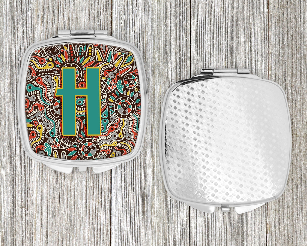 Letter H Retro Tribal Alphabet Initial Compact Mirror Decorative Travel Makeup Mirror for Women Girls Gifts Pocket Makeup Mirror Folding Handheld
