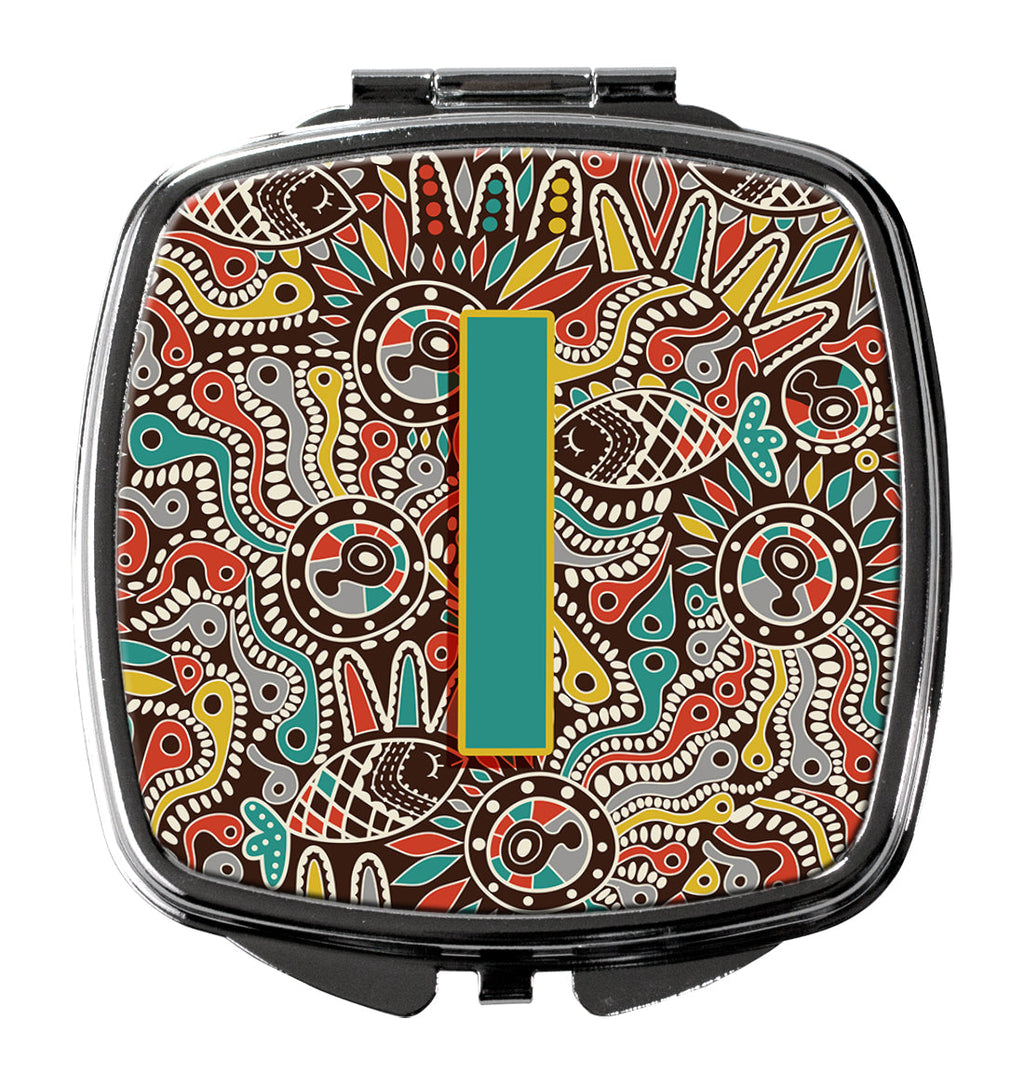 Letter I Retro Tribal Alphabet Initial Compact Mirror Decorative Travel Makeup Mirror for Women Girls Gifts Pocket Makeup Mirror Folding Handheld