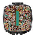 Letter I Retro Tribal Alphabet Initial Compact Mirror Decorative Travel Makeup Mirror for Women Girls Gifts Pocket Makeup Mirror Folding Handheld