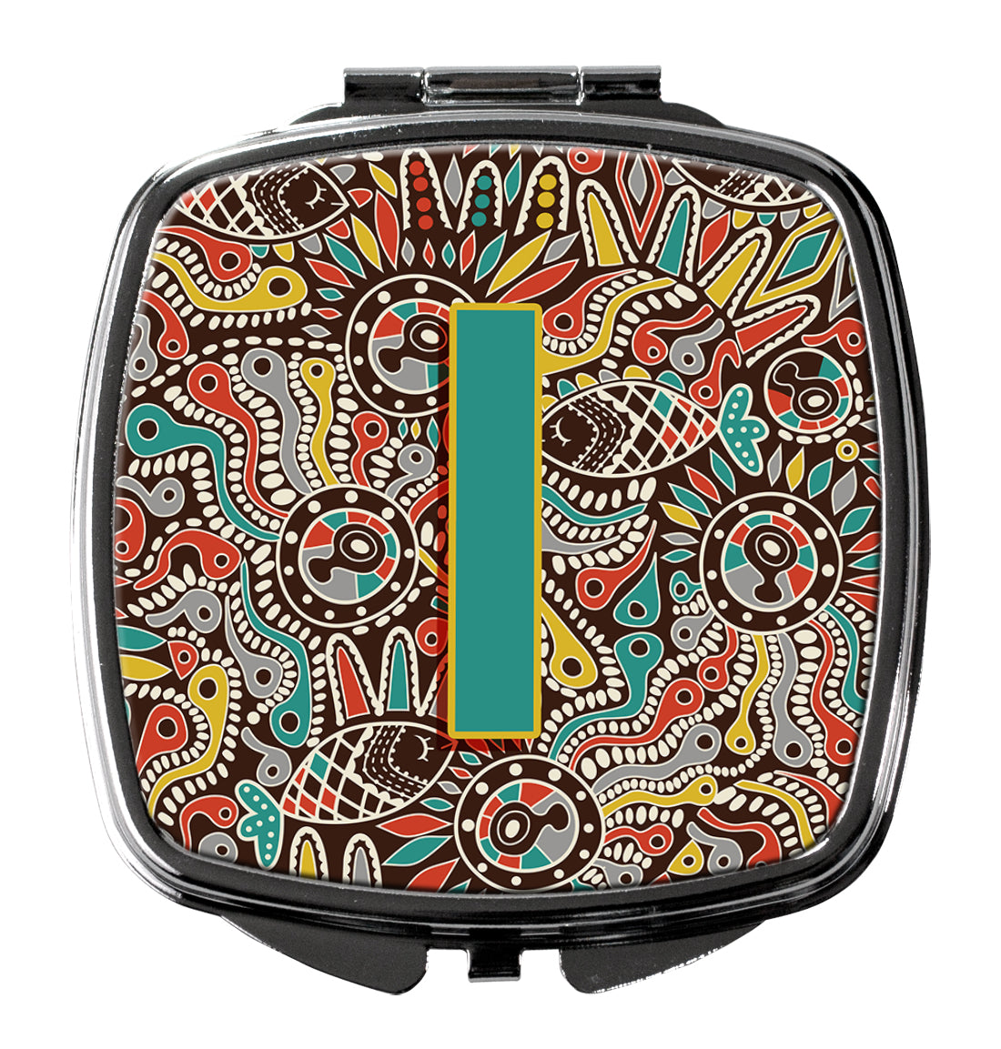 Letter I Retro Tribal Alphabet Initial Compact Mirror Decorative Travel Makeup Mirror for Women Girls Gifts Pocket Makeup Mirror Folding Handheld