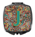 Letter J Retro Tribal Alphabet Initial Compact Mirror Decorative Travel Makeup Mirror for Women Girls Gifts Pocket Makeup Mirror Folding Handheld