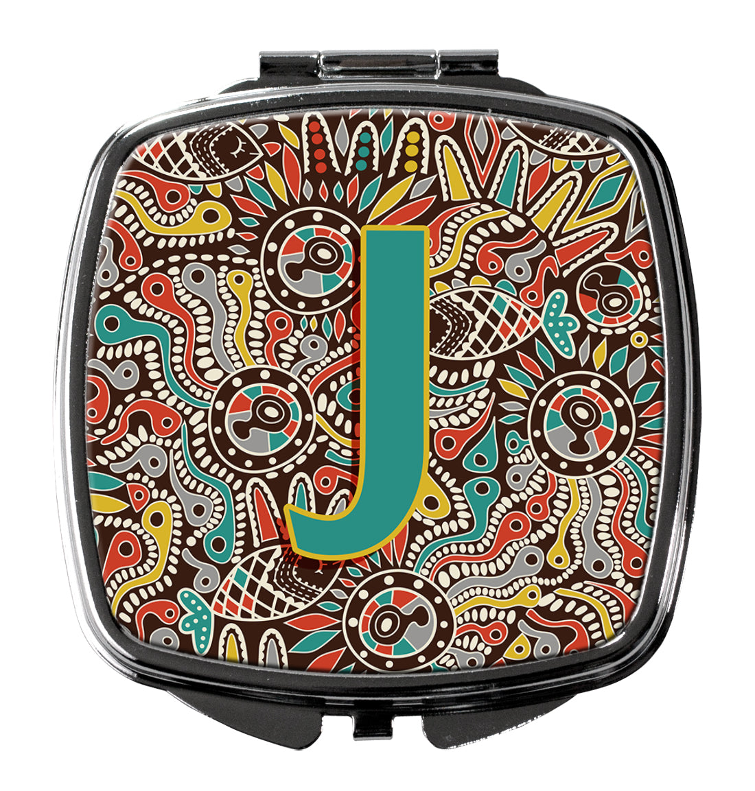 Letter J Retro Tribal Alphabet Initial Compact Mirror Decorative Travel Makeup Mirror for Women Girls Gifts Pocket Makeup Mirror Folding Handheld