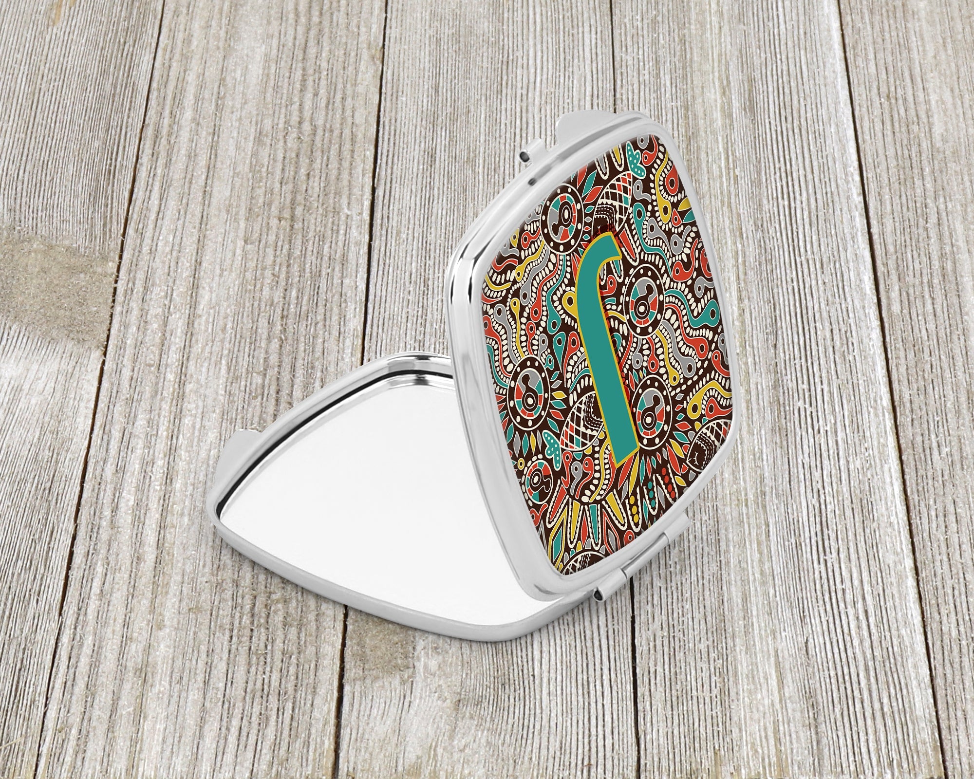 Letter J Retro Tribal Alphabet Initial Compact Mirror Decorative Travel Makeup Mirror for Women Girls Gifts Pocket Makeup Mirror Folding Handheld