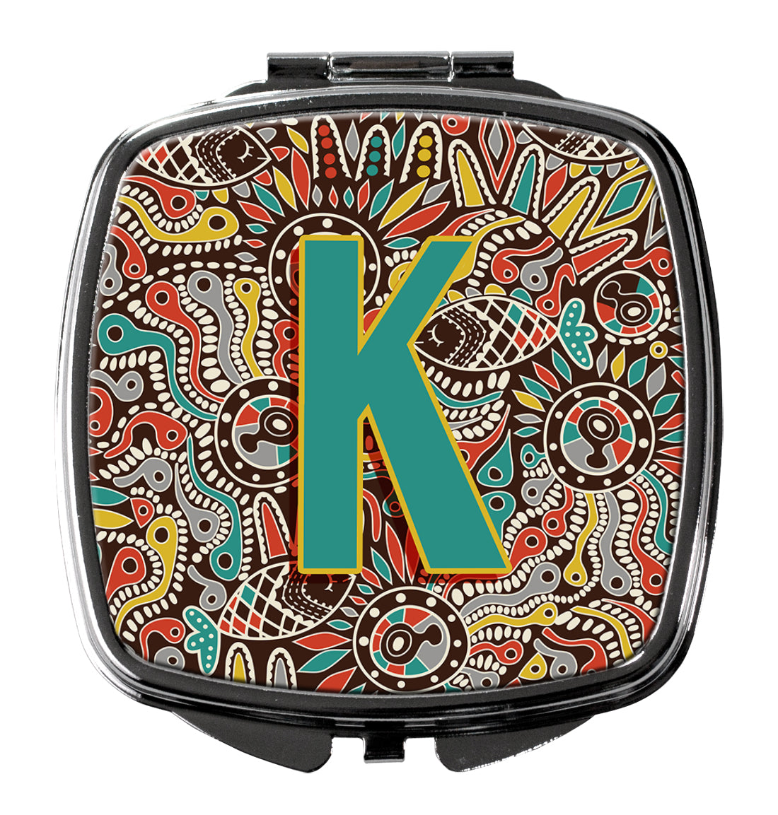 Letter K Retro Tribal Alphabet Initial Compact Mirror Decorative Travel Makeup Mirror for Women Girls Gifts Pocket Makeup Mirror Folding Handheld