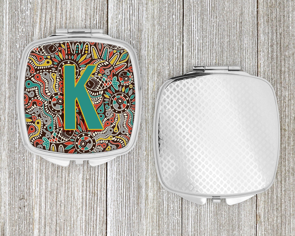 Letter K Retro Tribal Alphabet Initial Compact Mirror Decorative Travel Makeup Mirror for Women Girls Gifts Pocket Makeup Mirror Folding Handheld