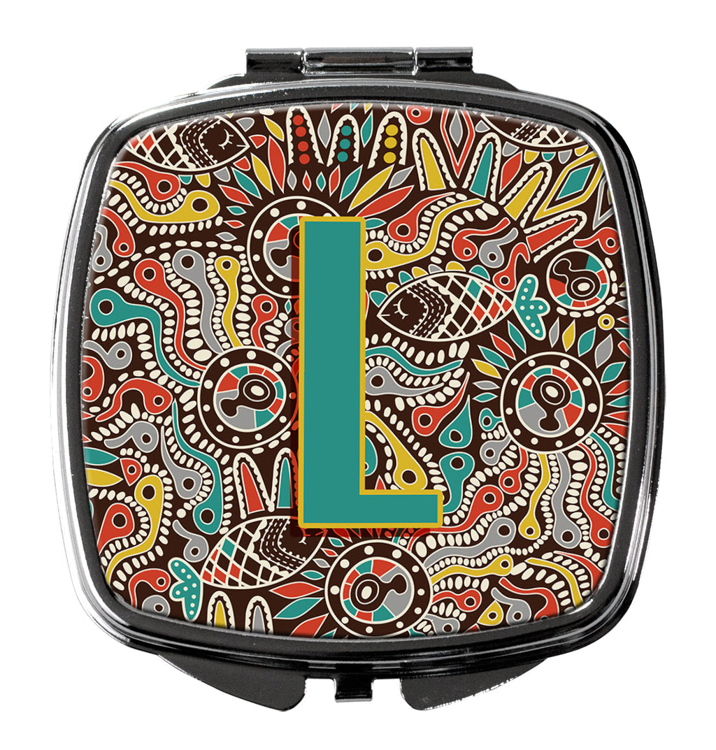 Letter L Retro Tribal Alphabet Initial Compact Mirror Decorative Travel Makeup Mirror for Women Girls Gifts Pocket Makeup Mirror Folding Handheld
