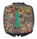 Letter L Retro Tribal Alphabet Initial Compact Mirror Decorative Travel Makeup Mirror for Women Girls Gifts Pocket Makeup Mirror Folding Handheld