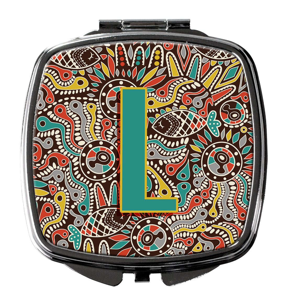 Letter L Retro Tribal Alphabet Initial Compact Mirror Decorative Travel Makeup Mirror for Women Girls Gifts Pocket Makeup Mirror Folding Handheld