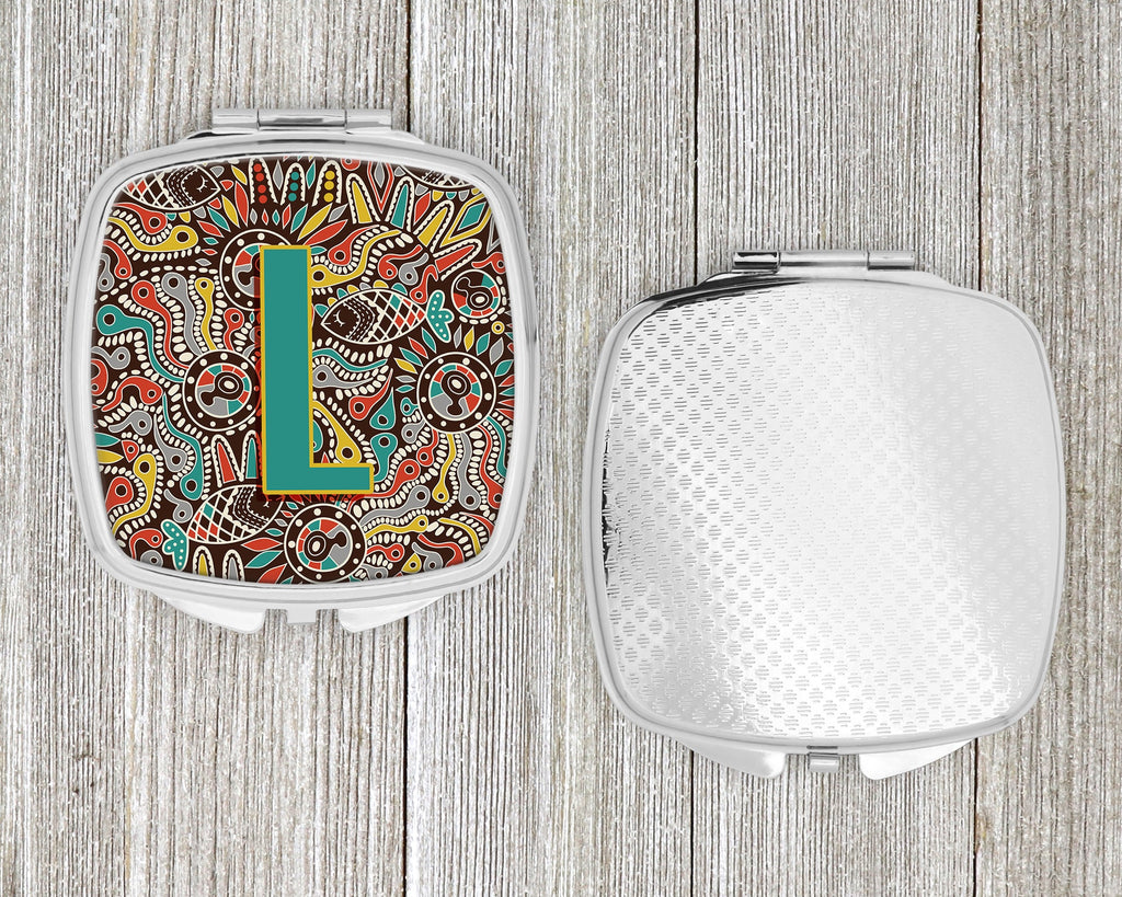 Letter L Retro Tribal Alphabet Initial Compact Mirror Decorative Travel Makeup Mirror for Women Girls Gifts Pocket Makeup Mirror Folding Handheld