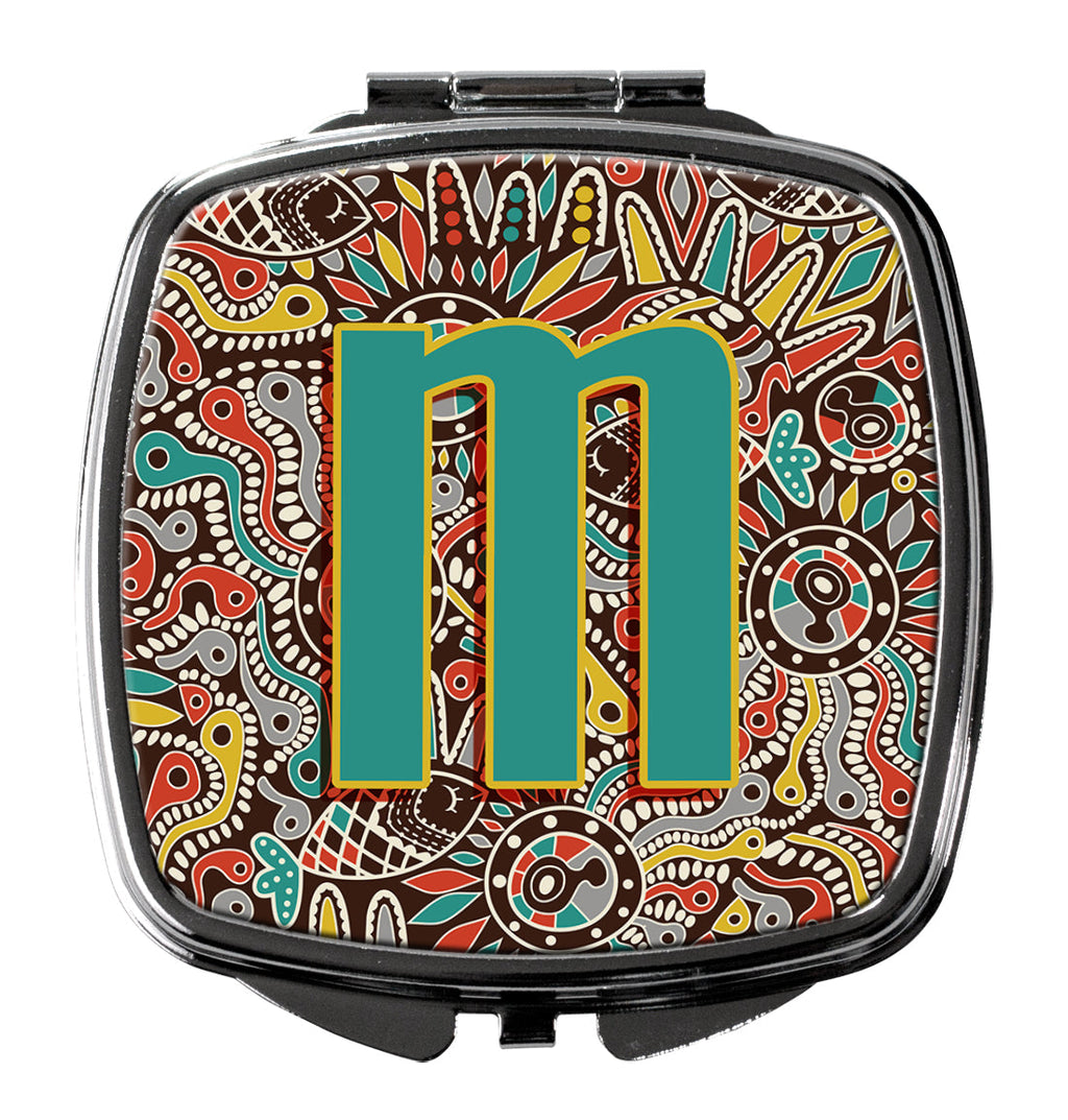 Letter M Retro Tribal Alphabet Initial Compact Mirror Decorative Travel Makeup Mirror for Women Girls Gifts Pocket Makeup Mirror Folding Handheld