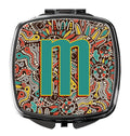 Letter M Retro Tribal Alphabet Initial Compact Mirror Decorative Travel Makeup Mirror for Women Girls Gifts Pocket Makeup Mirror Folding Handheld