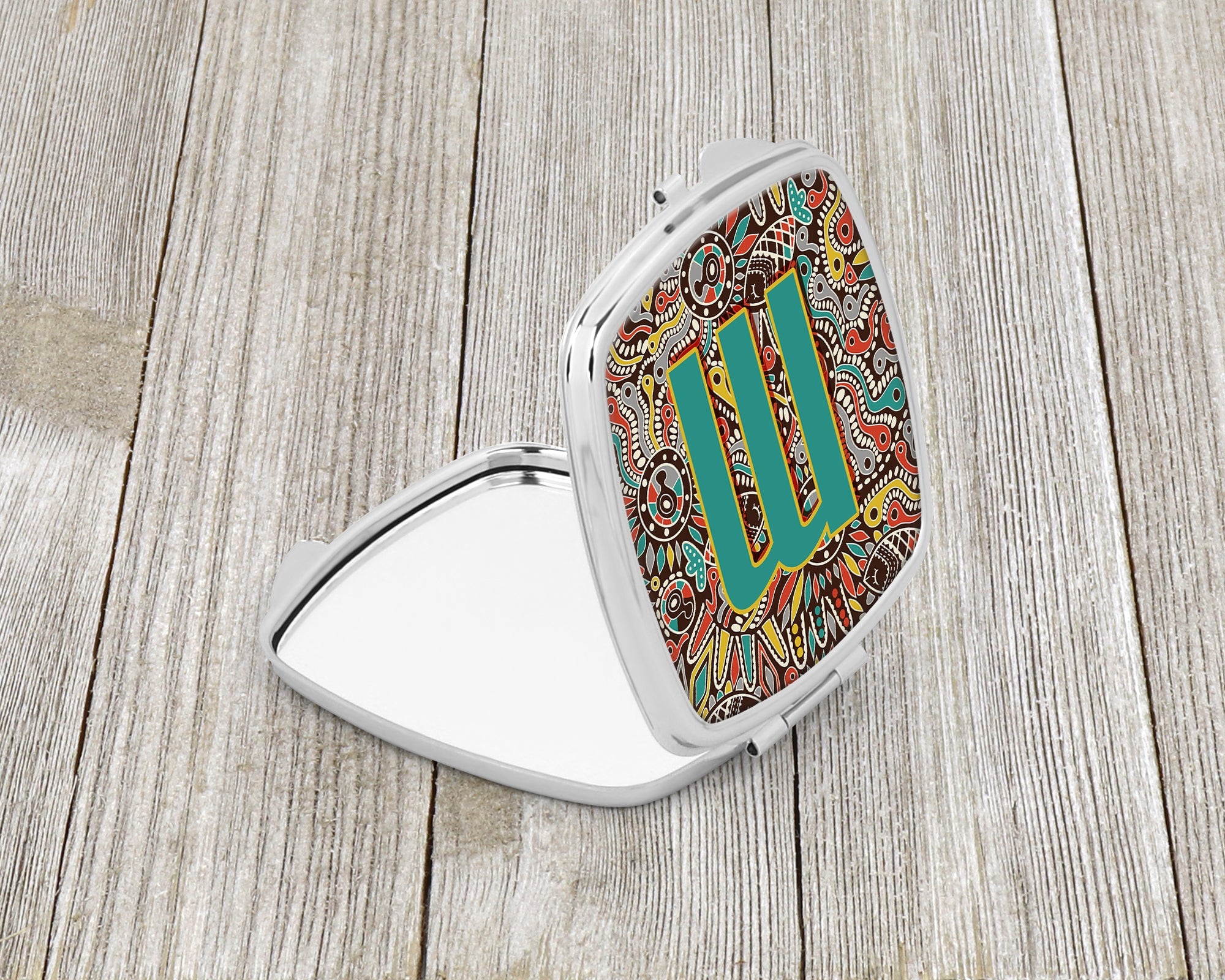 Letter M Retro Tribal Alphabet Initial Compact Mirror Decorative Travel Makeup Mirror for Women Girls Gifts Pocket Makeup Mirror Folding Handheld