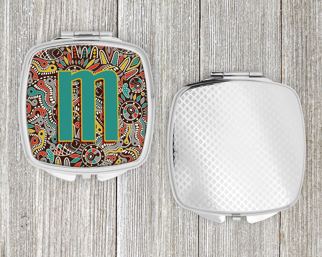 Letter M Retro Tribal Alphabet Initial Compact Mirror Decorative Travel Makeup Mirror for Women Girls Gifts Pocket Makeup Mirror Folding Handheld