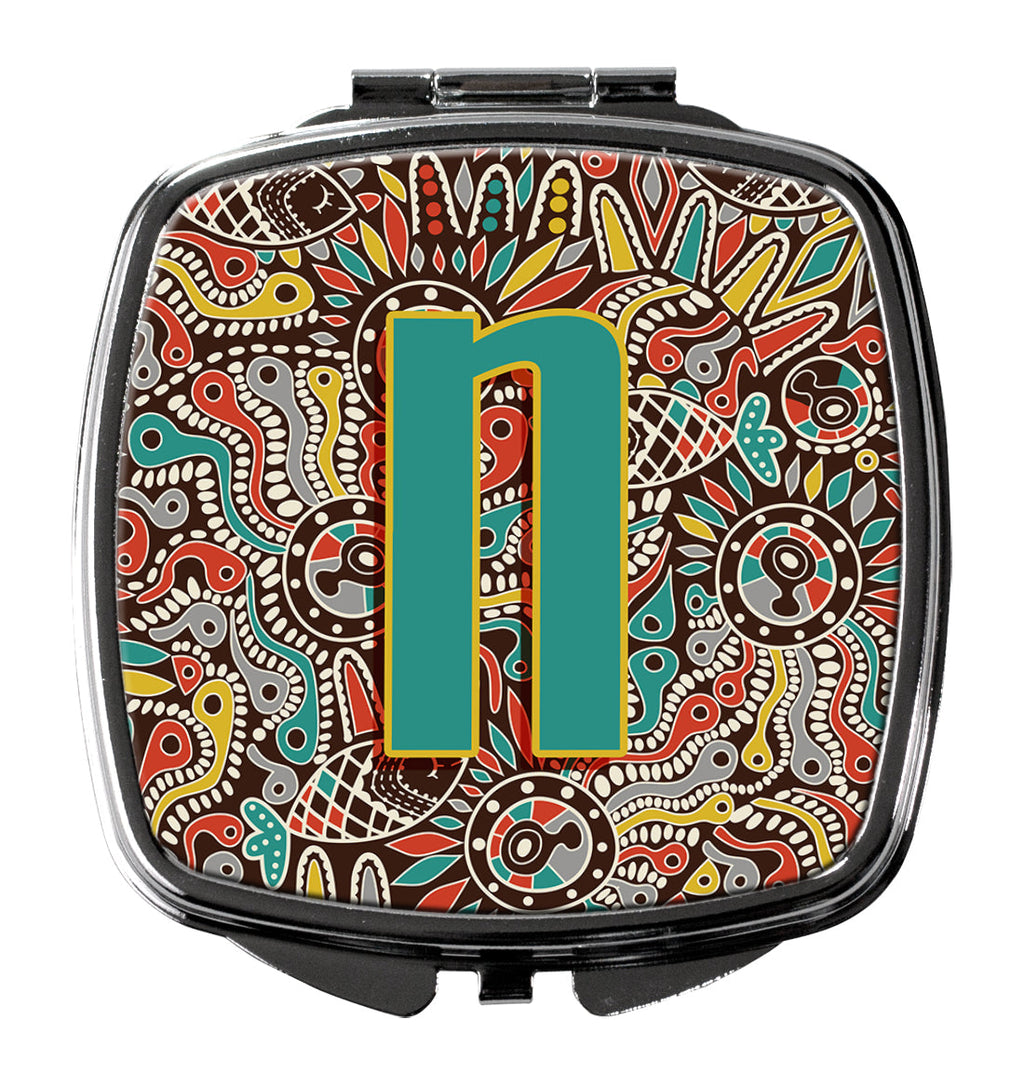 Letter N Retro Tribal Alphabet Initial Compact Mirror Decorative Travel Makeup Mirror for Women Girls Gifts Pocket Makeup Mirror Folding Handheld