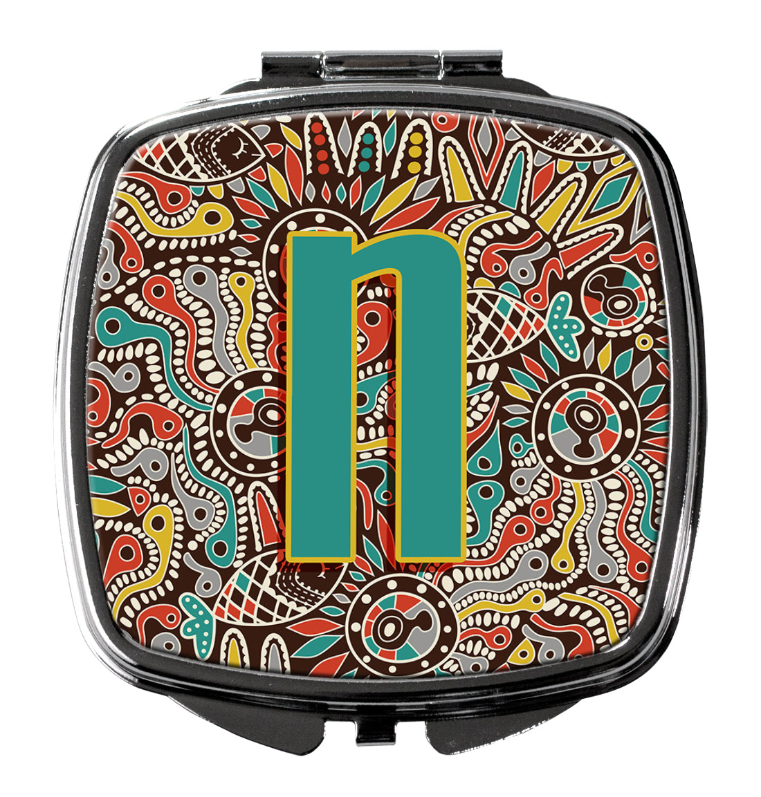 Letter N Retro Tribal Alphabet Initial Compact Mirror Decorative Travel Makeup Mirror for Women Girls Gifts Pocket Makeup Mirror Folding Handheld