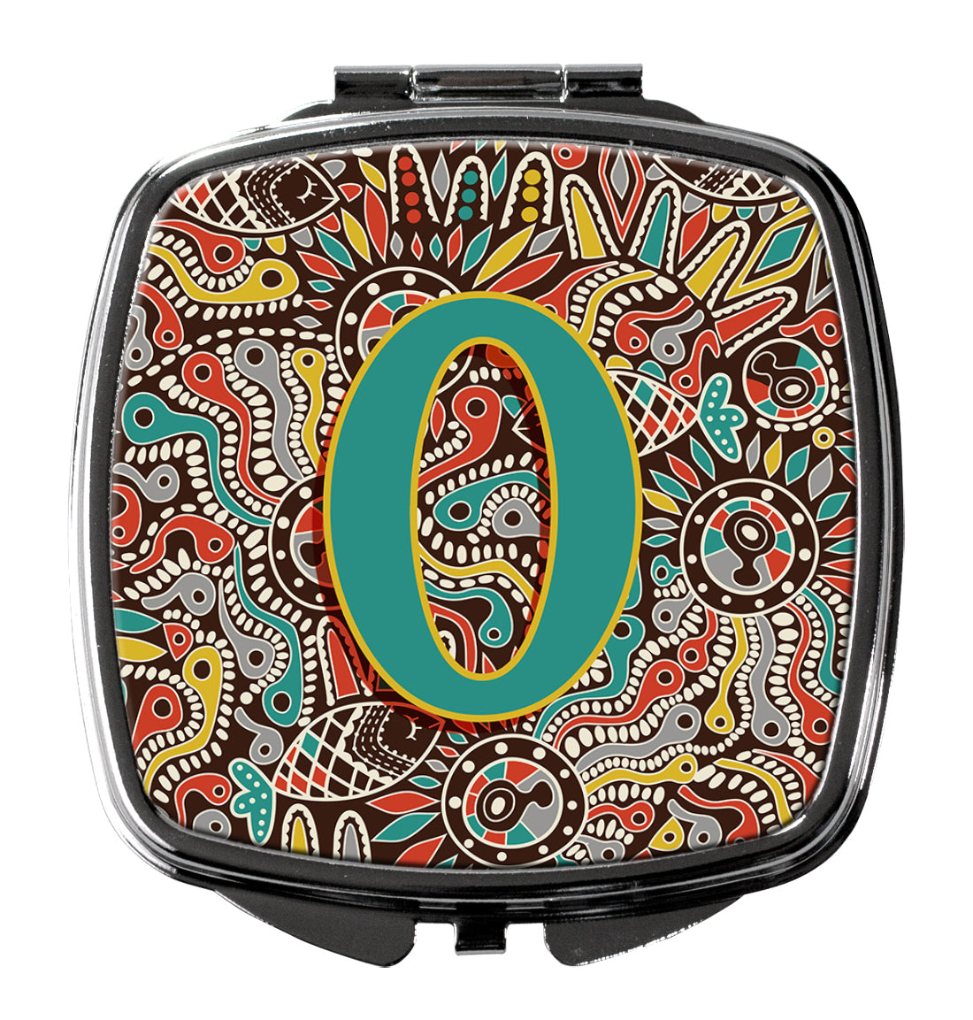 Letter O Retro Tribal Alphabet Initial Compact Mirror Decorative Travel Makeup Mirror for Women Girls Gifts Pocket Makeup Mirror Folding Handheld