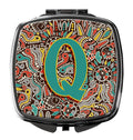 Letter Q Retro Tribal Alphabet Initial Compact Mirror Decorative Travel Makeup Mirror for Women Girls Gifts Pocket Makeup Mirror Folding Handheld