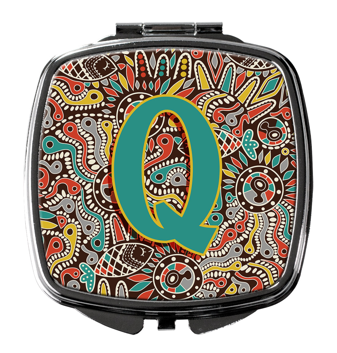 Letter Q Retro Tribal Alphabet Initial Compact Mirror Decorative Travel Makeup Mirror for Women Girls Gifts Pocket Makeup Mirror Folding Handheld