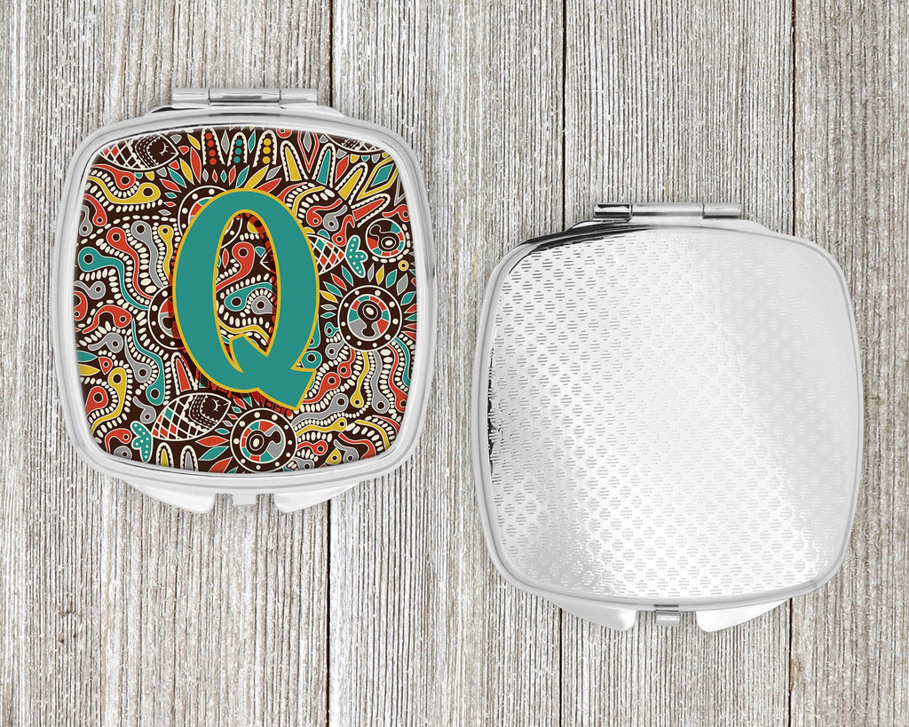 Letter Q Retro Tribal Alphabet Initial Compact Mirror Decorative Travel Makeup Mirror for Women Girls Gifts Pocket Makeup Mirror Folding Handheld