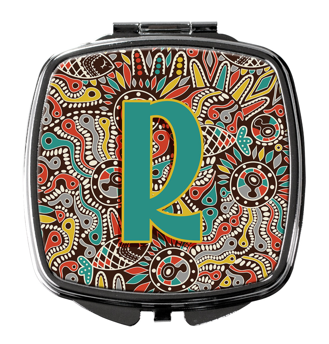 Letter R Retro Tribal Alphabet Initial Compact Mirror Decorative Travel Makeup Mirror for Women Girls Gifts Pocket Makeup Mirror Folding Handheld