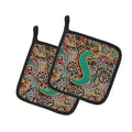 Letter S Retro Tribal Alphabet Initial Pot Holder Set of 2 Heat Resistant Quilted Hot Pads 7.5 x 7.5 Inch, Insulated Kitchen Trivets for Cooking & Baking