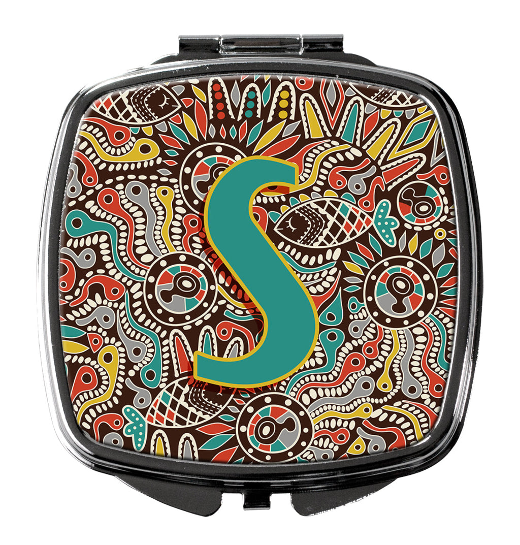 Letter S Retro Tribal Alphabet Initial Compact Mirror Decorative Travel Makeup Mirror for Women Girls Gifts Pocket Makeup Mirror Folding Handheld