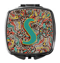 Letter S Retro Tribal Alphabet Initial Compact Mirror Decorative Travel Makeup Mirror for Women Girls Gifts Pocket Makeup Mirror Folding Handheld