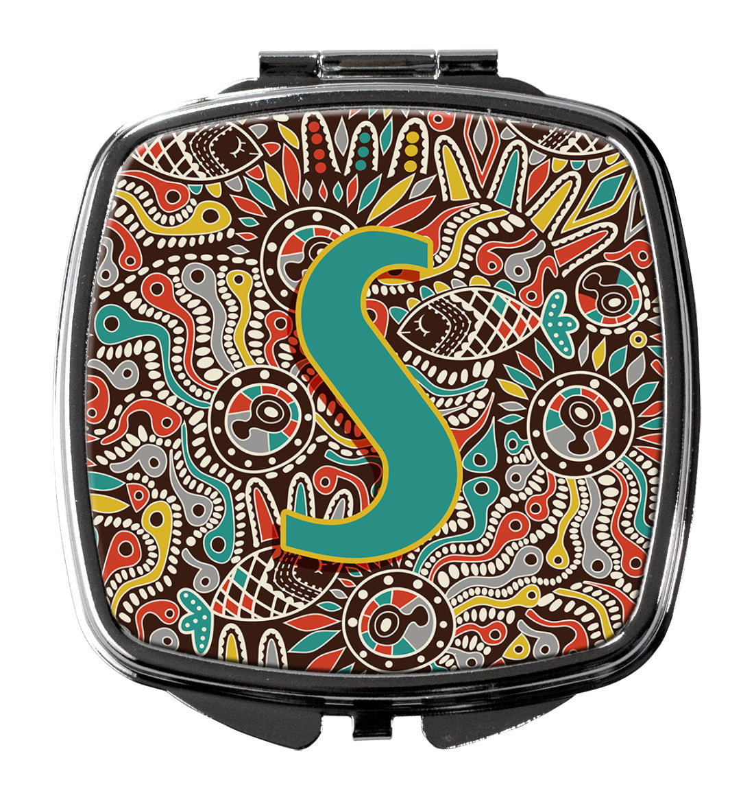 Letter S Retro Tribal Alphabet Initial Compact Mirror Decorative Travel Makeup Mirror for Women Girls Gifts Pocket Makeup Mirror Folding Handheld
