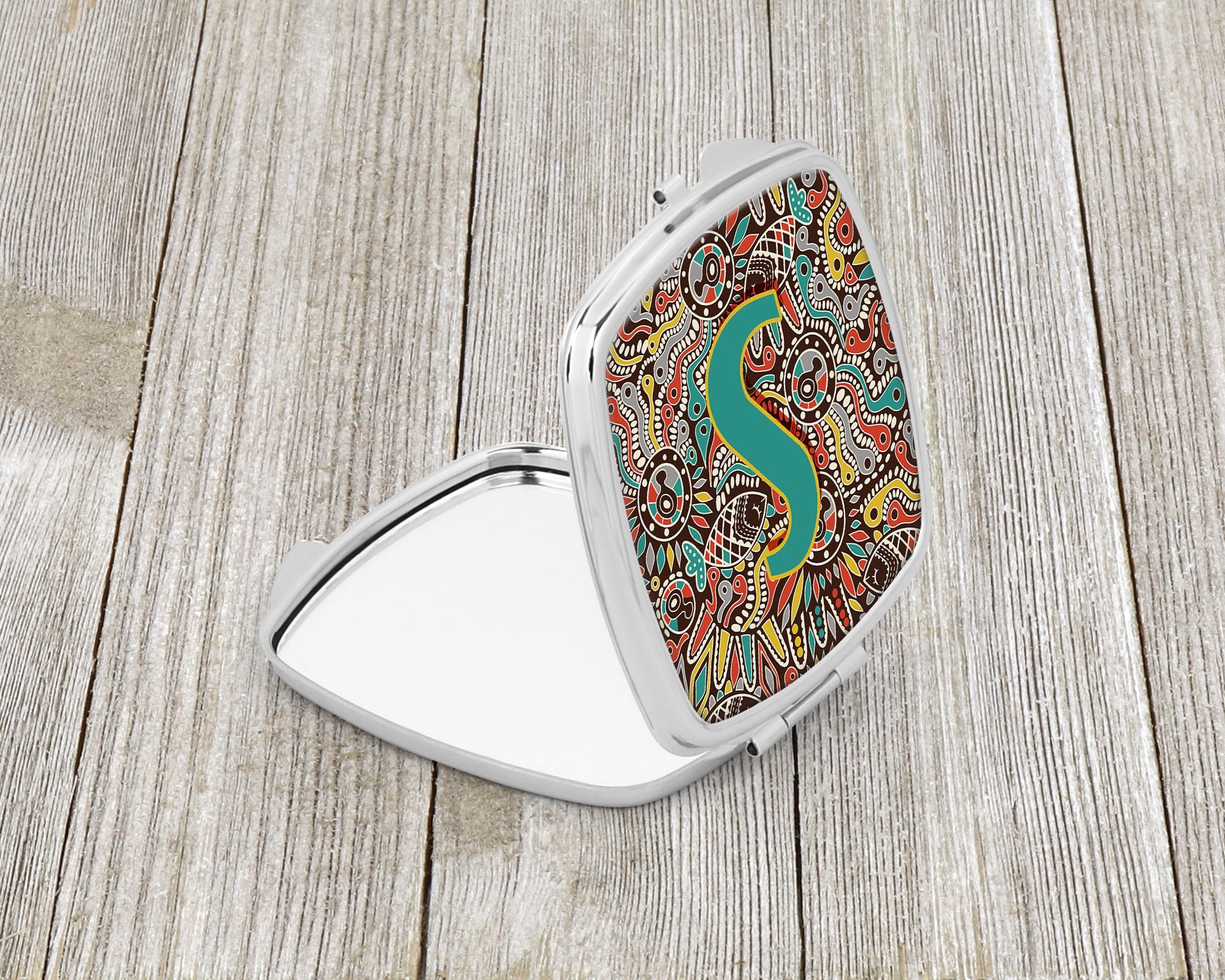 Letter S Retro Tribal Alphabet Initial Compact Mirror Decorative Travel Makeup Mirror for Women Girls Gifts Pocket Makeup Mirror Folding Handheld