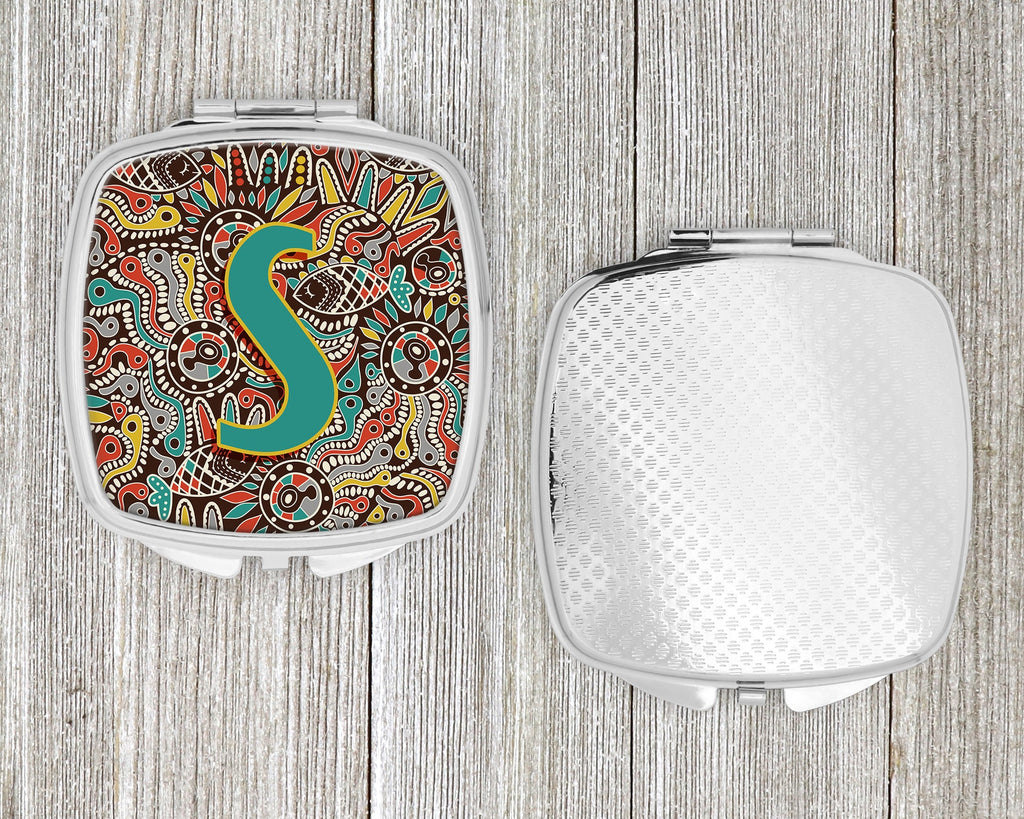 Letter S Retro Tribal Alphabet Initial Compact Mirror Decorative Travel Makeup Mirror for Women Girls Gifts Pocket Makeup Mirror Folding Handheld