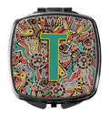 Letter T Retro Tribal Alphabet Initial Compact Mirror Decorative Travel Makeup Mirror for Women Girls Gifts Pocket Makeup Mirror Folding Handheld