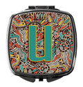 Letter U Retro Tribal Alphabet Initial Compact Mirror Decorative Travel Makeup Mirror for Women Girls Gifts Pocket Makeup Mirror Folding Handheld