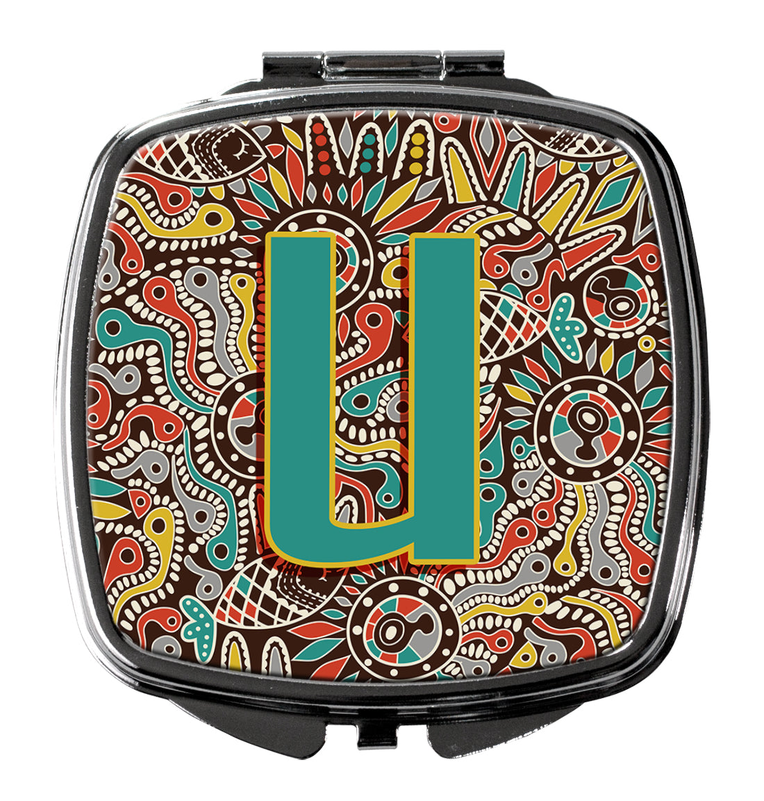Letter U Retro Tribal Alphabet Initial Compact Mirror Decorative Travel Makeup Mirror for Women Girls Gifts Pocket Makeup Mirror Folding Handheld