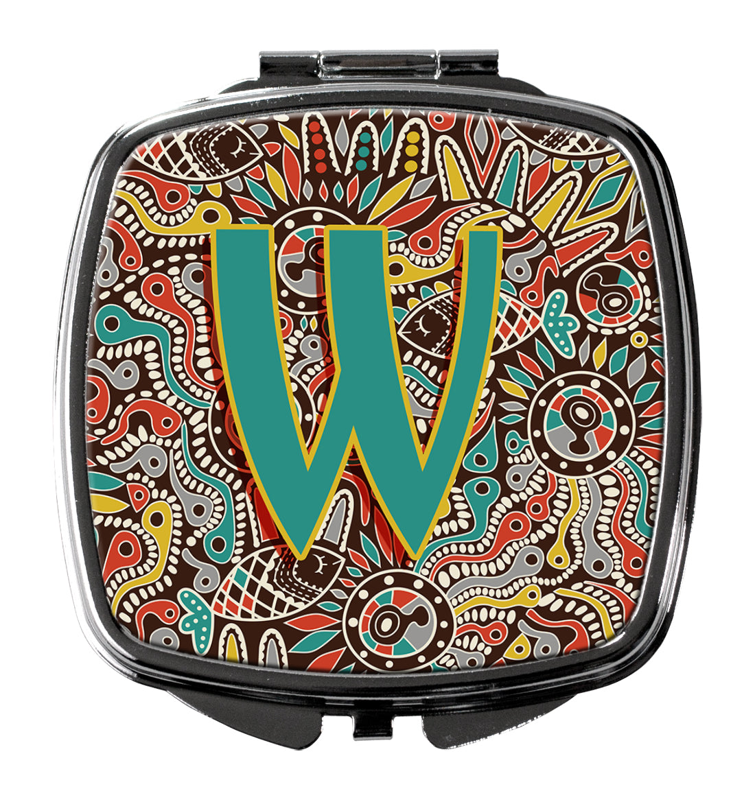 Letter W Retro Tribal Alphabet Initial Compact Mirror Decorative Travel Makeup Mirror for Women Girls Gifts Pocket Makeup Mirror Folding Handheld