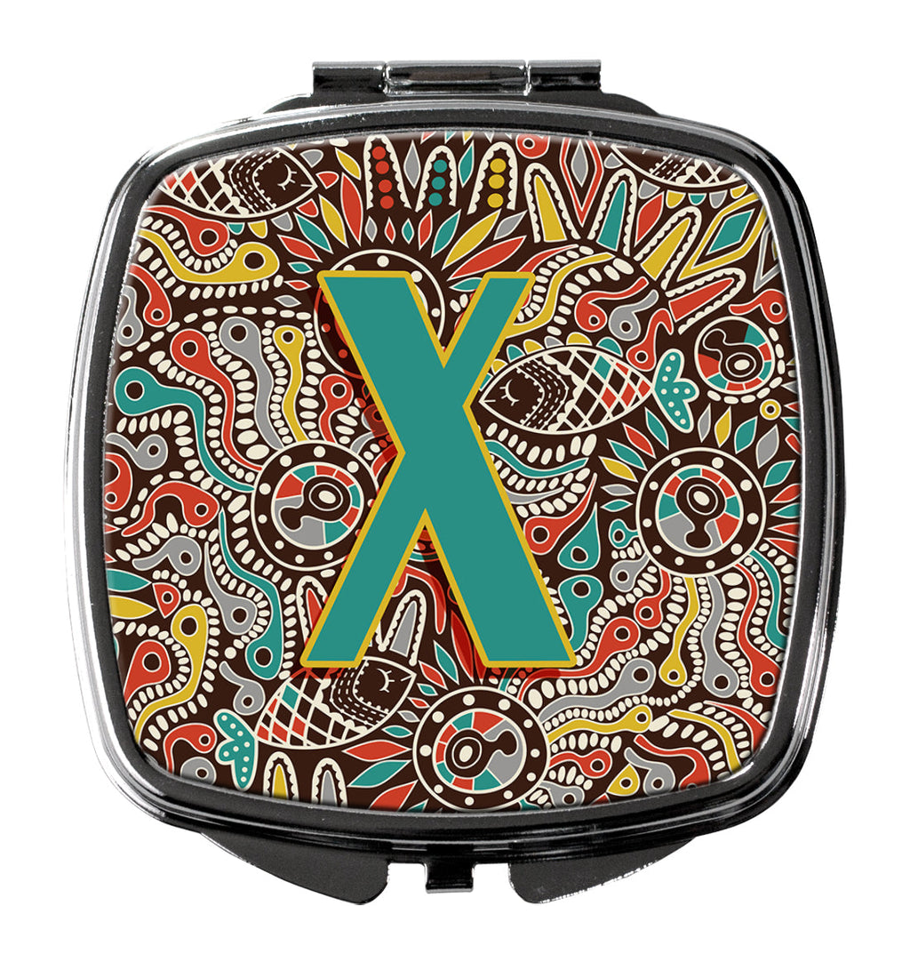 Letter X Retro Tribal Alphabet Initial Compact Mirror Decorative Travel Makeup Mirror for Women Girls Gifts Pocket Makeup Mirror Folding Handheld