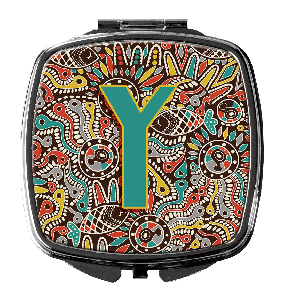 Letter Y Retro Tribal Alphabet Initial Compact Mirror Decorative Travel Makeup Mirror for Women Girls Gifts Pocket Makeup Mirror Folding Handheld