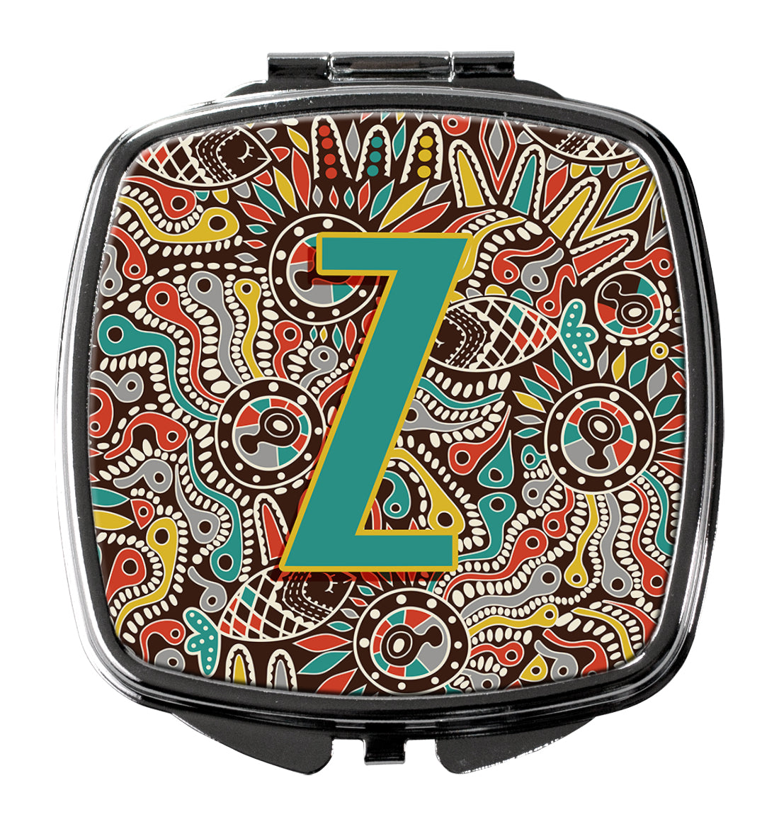 Letter Z Retro Tribal Alphabet Initial Compact Mirror Decorative Travel Makeup Mirror for Women Girls Gifts Pocket Makeup Mirror Folding Handheld