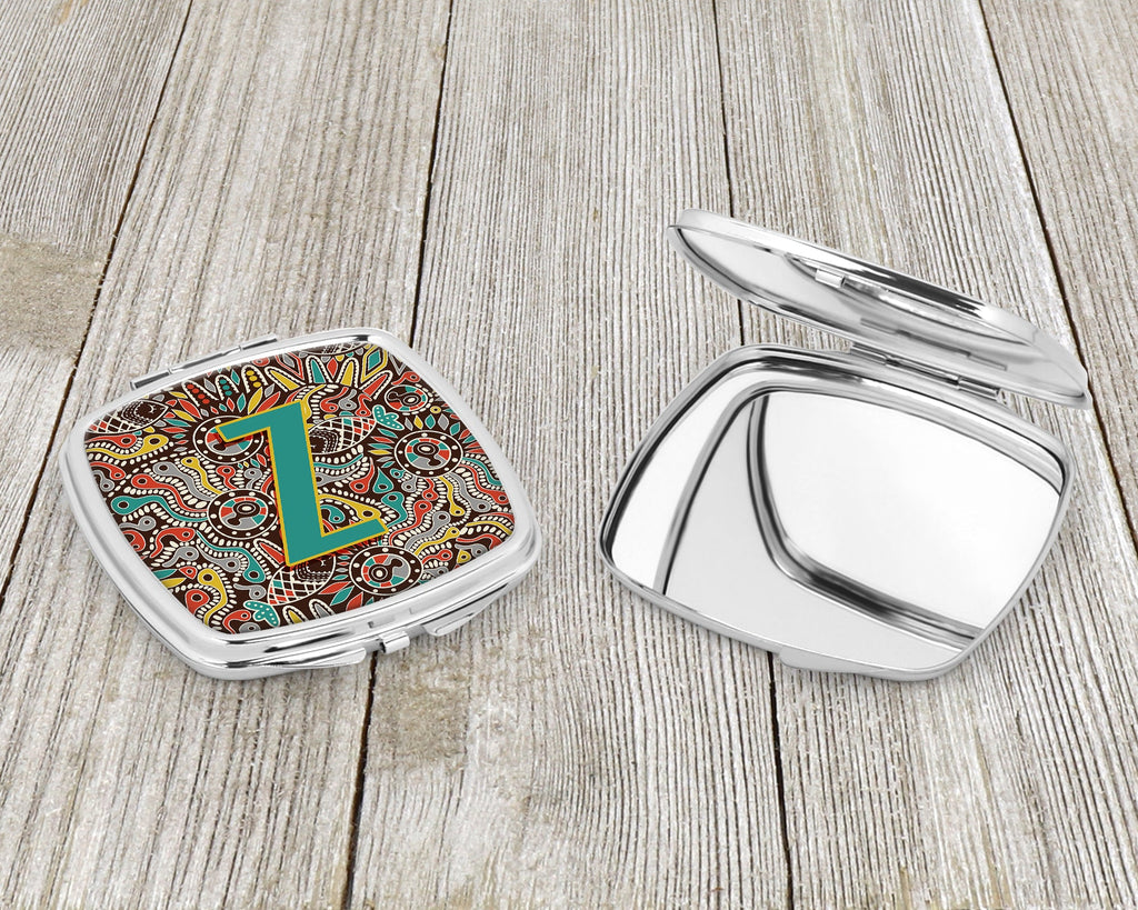 Letter Z Retro Tribal Alphabet Initial Compact Mirror Decorative Travel Makeup Mirror for Women Girls Gifts Pocket Makeup Mirror Folding Handheld