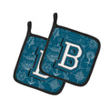 Letter B Sea Doodles Initial Alphabet Pot Holder Set of 2 Heat Resistant Quilted Hot Pads 7.5 x 7.5 Inch, Insulated Kitchen Trivets for Cooking & Baking