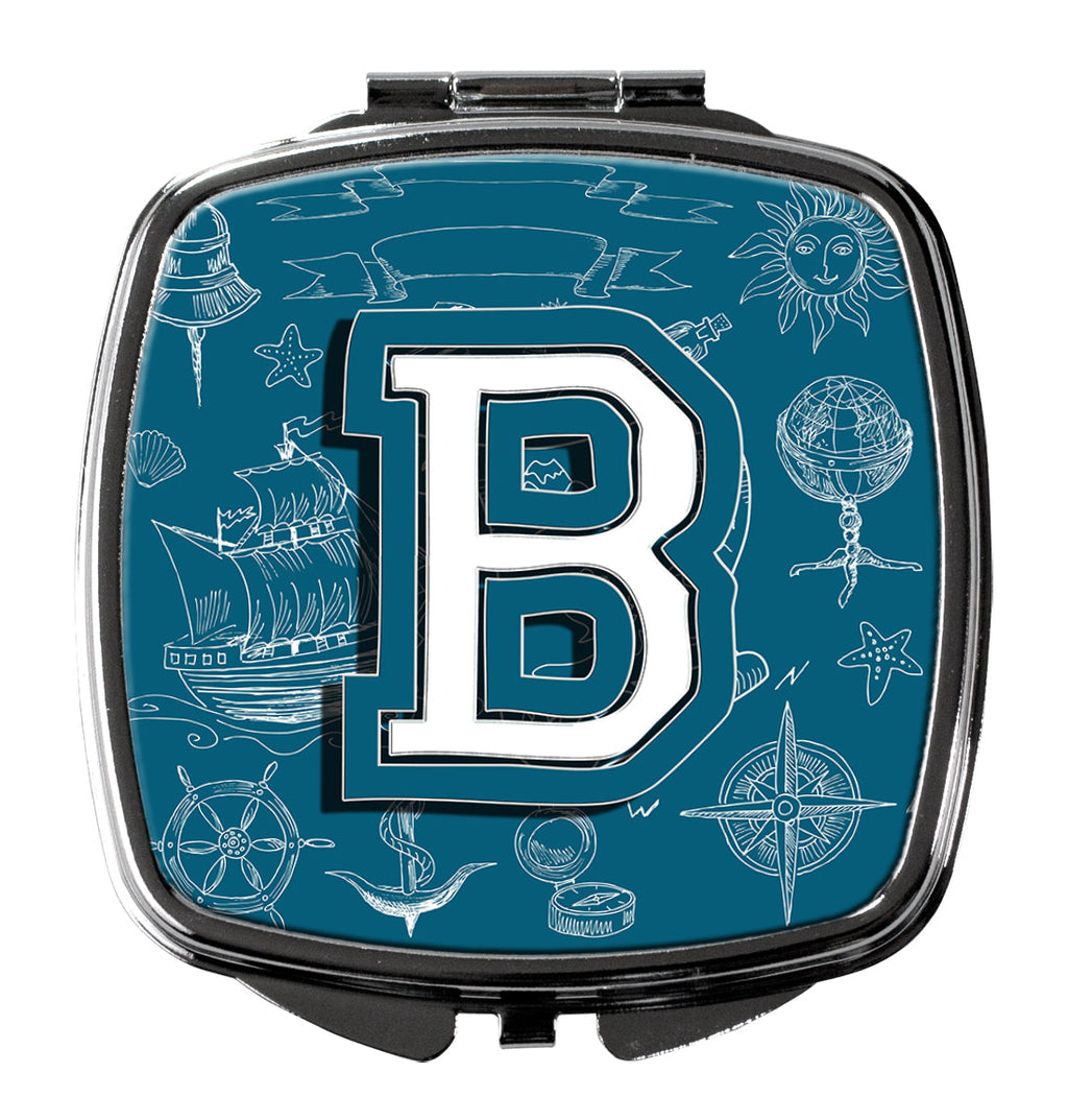 Letter B Sea Doodles Initial Alphabet Compact Mirror Decorative Travel Makeup Mirror for Women Girls Gifts Pocket Makeup Mirror Folding Handheld