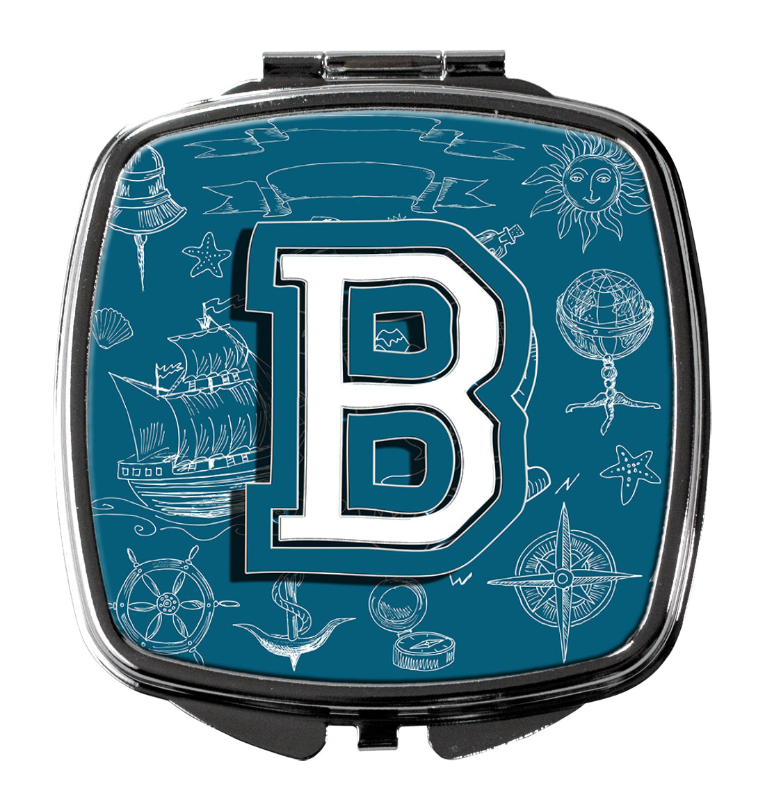 Letter B Sea Doodles Initial Alphabet Compact Mirror Decorative Travel Makeup Mirror for Women Girls Gifts Pocket Makeup Mirror Folding Handheld