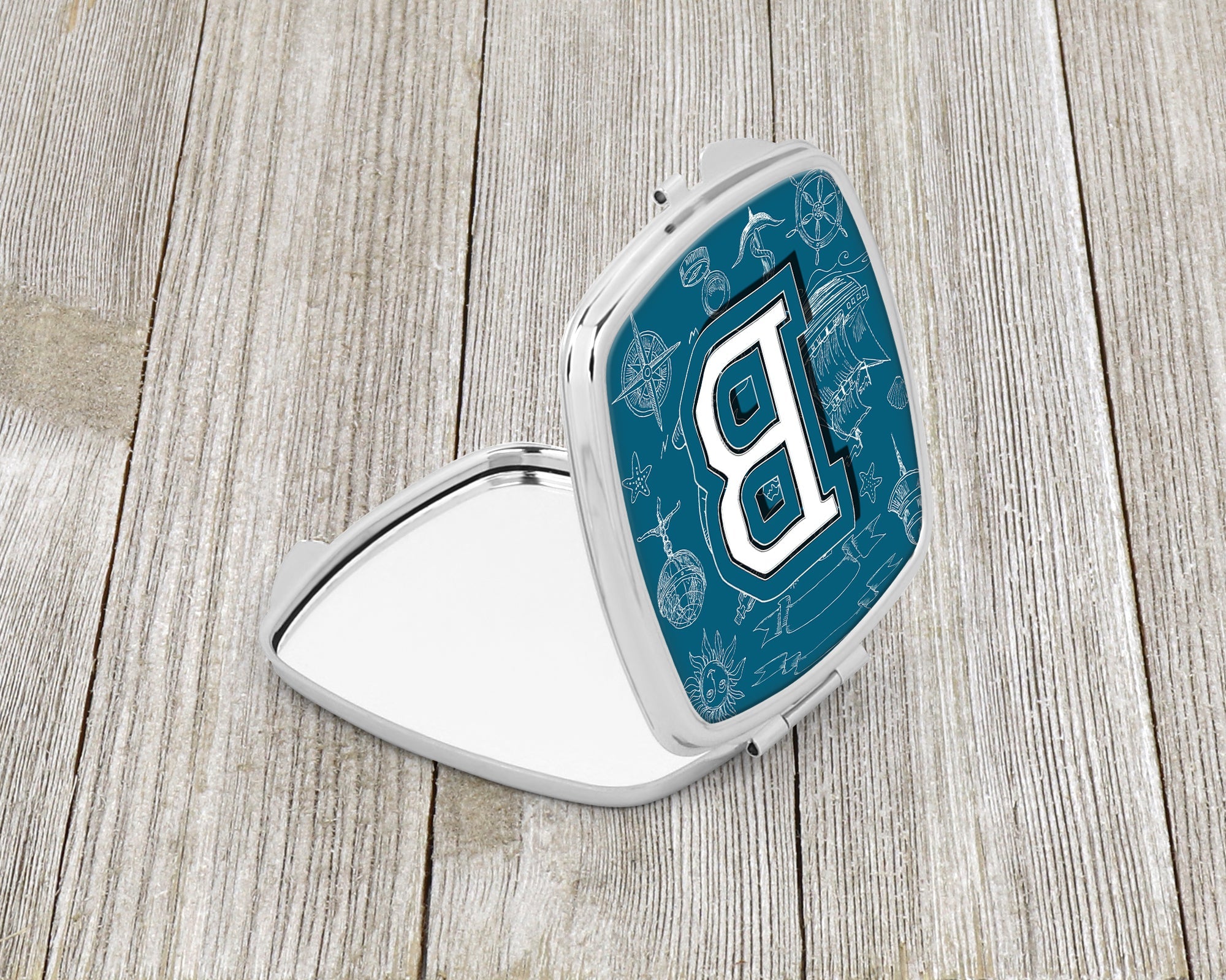 Letter B Sea Doodles Initial Alphabet Compact Mirror Decorative Travel Makeup Mirror for Women Girls Gifts Pocket Makeup Mirror Folding Handheld