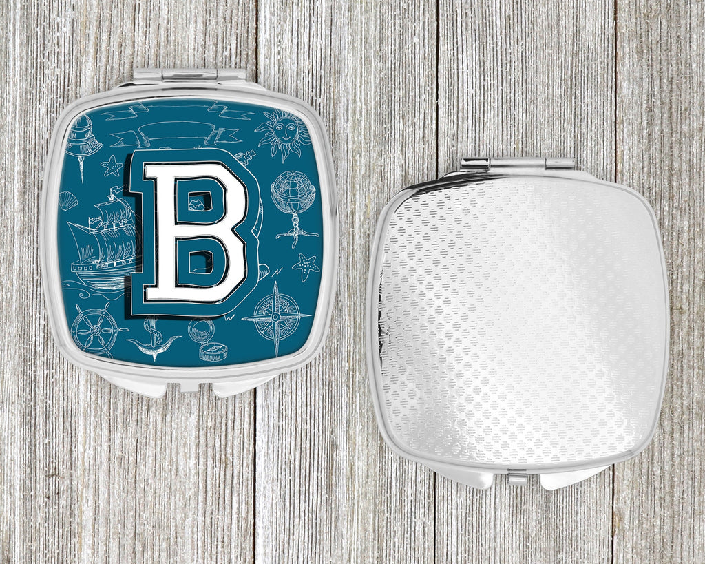 Letter B Sea Doodles Initial Alphabet Compact Mirror Decorative Travel Makeup Mirror for Women Girls Gifts Pocket Makeup Mirror Folding Handheld