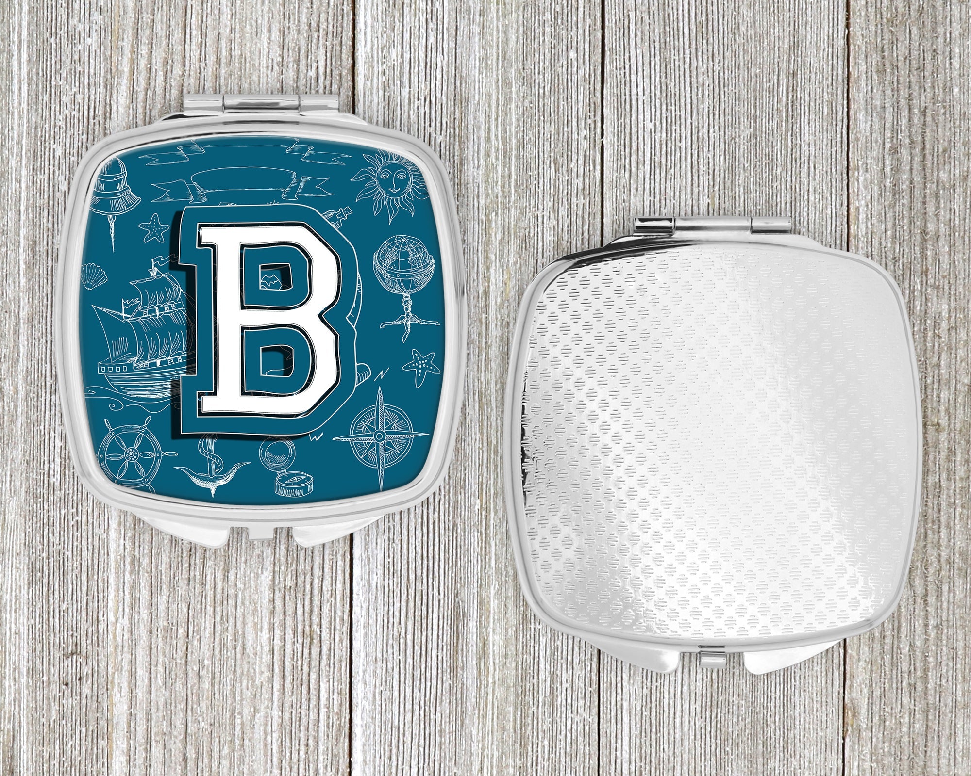 Letter B Sea Doodles Initial Alphabet Compact Mirror Decorative Travel Makeup Mirror for Women Girls Gifts Pocket Makeup Mirror Folding Handheld