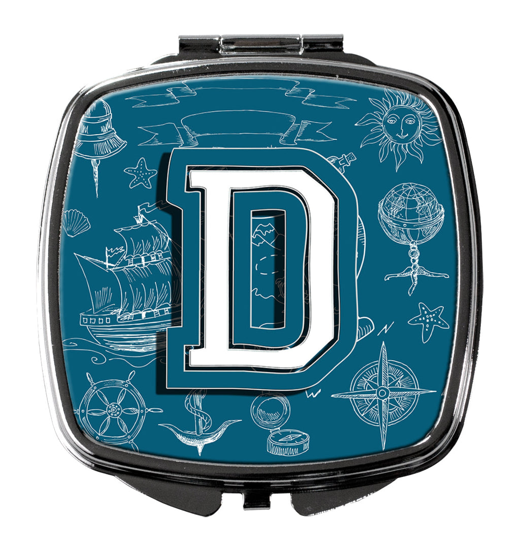 Letter D Sea Doodles Initial Alphabet Compact Mirror Decorative Travel Makeup Mirror for Women Girls Gifts Pocket Makeup Mirror Folding Handheld
