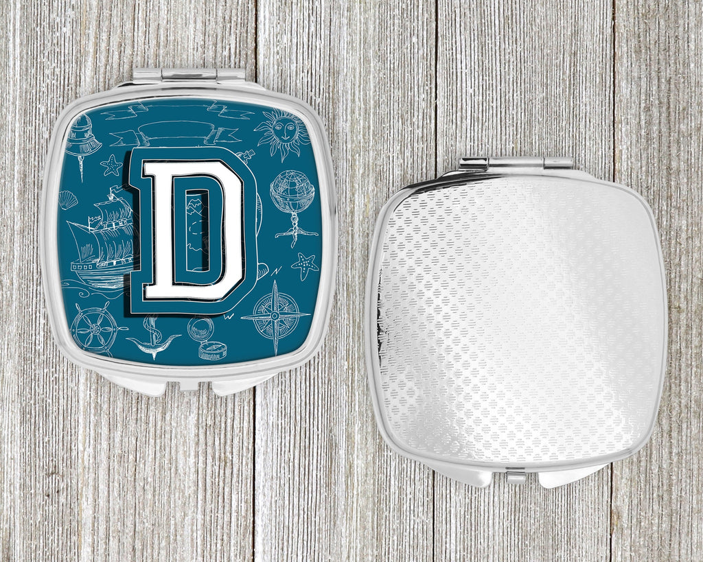 Letter D Sea Doodles Initial Alphabet Compact Mirror Decorative Travel Makeup Mirror for Women Girls Gifts Pocket Makeup Mirror Folding Handheld