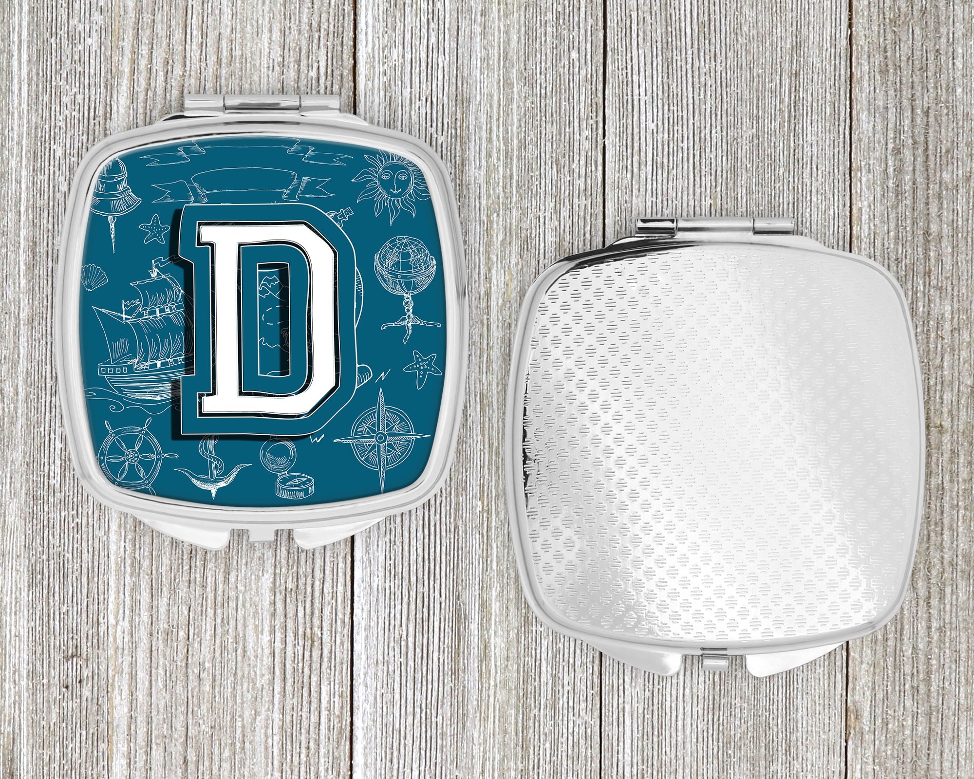 Letter D Sea Doodles Initial Alphabet Compact Mirror Decorative Travel Makeup Mirror for Women Girls Gifts Pocket Makeup Mirror Folding Handheld